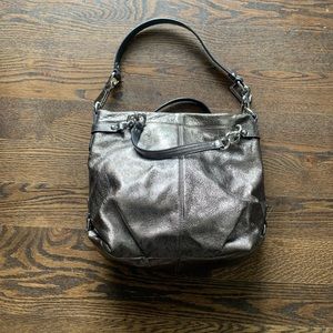 Coach Metallic Leather Hobo (gunmetal/metallic Graphite) Handbag purse